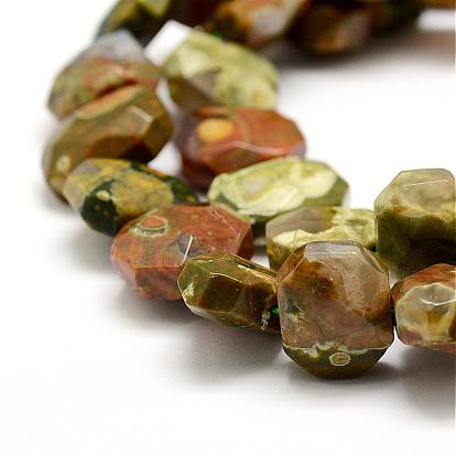 Natural Rhyolite Jasper Beads Strands, Faceted, Rectangle