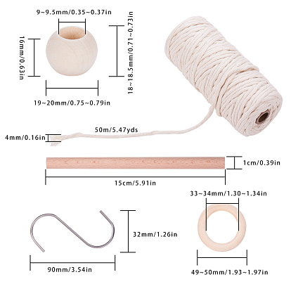 DIY Jewelry, with Wood Beads, Cotton String Threads, Beech Wooden Round Stick and Heavy Duty S-hooks