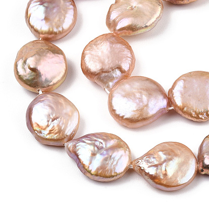 Perles de nacre naturelle brins Keshi, perle de culture d'eau douce, perles baroques, plat rond