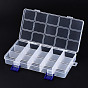 Polypropylene(PP) Bead Storage Containers, 15 Compartments Organizer Boxes, with Hinged Lid, Rectangle