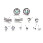 6 Pairs 6 Style Leaf & Flat Round & Flower Glass Stud Earrings, Alloy Jewelry for Women