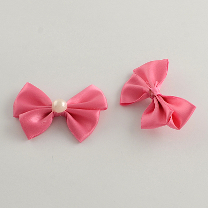 Handmade Woven Costume Accessories, Ribbon Bowknot with ABS Plastic Beads, 43x58x13mm, about 200pcs/bag