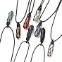 Adjustable Natural Gemstone Pendant Necklaces, with Waxed Cord, Faceted Bullet