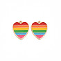 Alloy Enamel Pendants, Light Gold, Cadmium Free & Lead Free, Heart with Rainbow Stripe