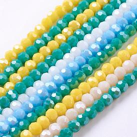 Electroplate Glass Beads Strands, Pearl Luster Plated, Imitation Jade, Faceted, Round, 4mm, hole: 0.5mm