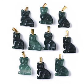Natural Agate Pendants, with Golden Plated Metal(Brass or Iron Materials Random Delivery) Snap On Bails, Dyed, Cat Shape