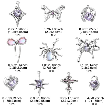 Rack Plating Alloy Pendants, with Glass Rhinestone and ABS Plastic Imitation Pearl, Resin, Mixed Shapes