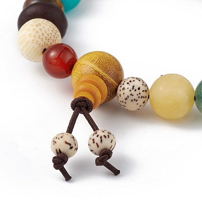 Круглый эластичный браслет из бисера из натуральных смешанных драгоценных камней, браслет из бисера мала из тыквы для женщин