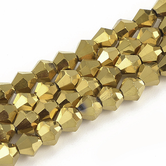 Hechos a mano de cristal bicono metalizado, oro chapado
