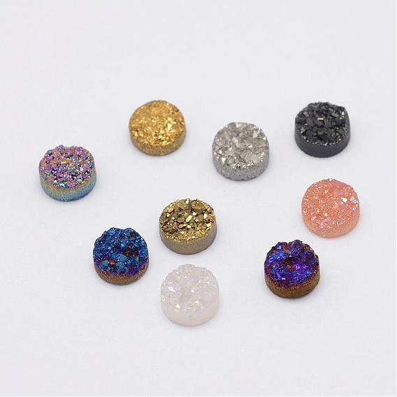 Electroplated Natural Druzy Agate Cabochons, Flat Round