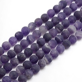 Frosted Natural Amethyst Round Bead Strands