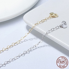 925 Sterling Silver Heart Link Chain Anklets Jewelry for Women, with 925 Stamp