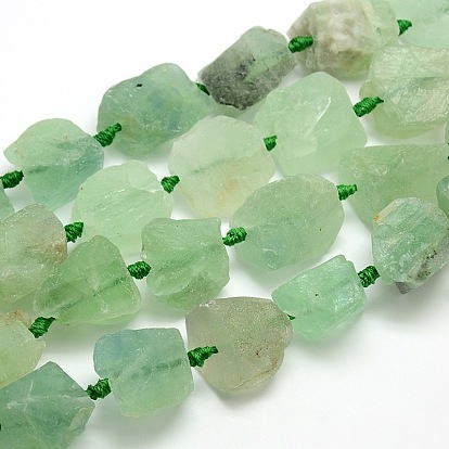 Raw Rough Natural Fluorite Nuggets Bead Strands, 15~27x19~22x10~14mm, Hole: 3mm, about 17pcs/strand, 16.53 inch