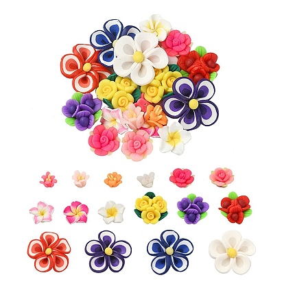 20Pcs 5 Style Handmade Polymer Clay Flower Beads