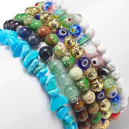 Conjunto de pulseras elásticas con cuentas de vidrio, perlas y piedras preciosas mixtas naturales estilo 6 piezas 6, 304 pulseras apilables de conchas, tréboles y corazones de acero inoxidable para mujer