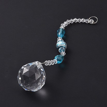 Lustre boule de cristal facetté prismes de capteurs de soleil, avec des perles d'alliage