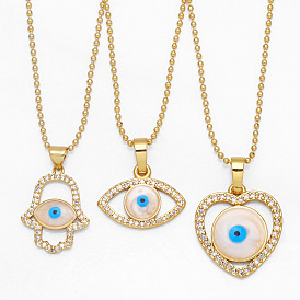 Geometric Heart Diamond-Inlaid Evil Eye Necklace for Women (NKB065)