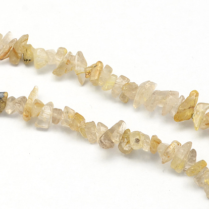 Naturales de oro de cuarzo rutilado hebras de perlas de piedra, chip, sobre 3~9 mm de largo, 3~6 mm de ancho, 1~4 mm de espesor, agujero: 1 mm, sobre 350 unidades / cadena, 34.6 pulgada