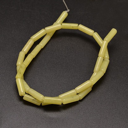 Natural Jade Column Beads Strands, 13~14x4~5mm, Hole: 1mm, about 29pcs/strand, 15.7 inch
