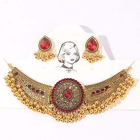 Ensemble de boucles d'oreilles et collier bohème à franges, bijoux vintage en métal pour femmes