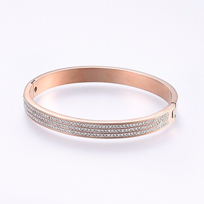 304 Stainless Steel Bangles, with Polymer Clay Rhinestone