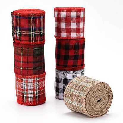 Ruban polyester imitation lin, ruban de bord câblé en lin, motif écossais, pour l'artisanat de bricolage, Noël, mariage, décoration de la maison