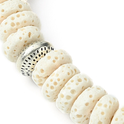 Bracelets extensibles en perles rondes et plates en pierre de lave teinte naturelle pour hommes