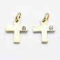 316 Surgical Stainless Steel Tiny Cross Charms, with Cubic Zirconia, Long-Lasting Plated