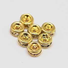 Chapado en rack de grado rondelle un diamante de imitación de bronce granos del espaciador, 3x1.8 mm, agujero: 0.5 mm