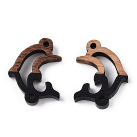 Opaque Resin & Walnut Wood Connector Charms, Dolphin Links