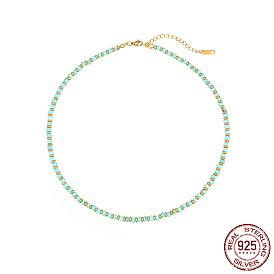 Colliers de perles turquoise synthétiques pour femmes, avec 925 accessoires en argent pur