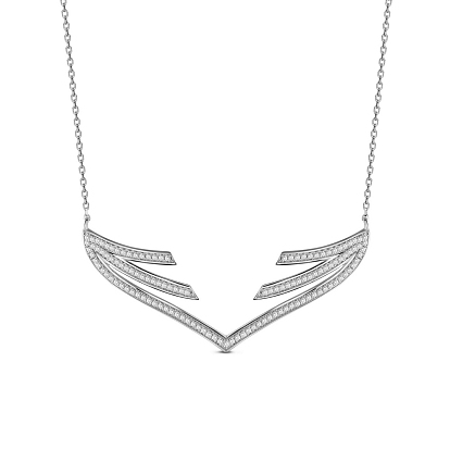 SHEGRACE 925 Sterling Silver Pendant Necklace, with Micro Pave AAA Cubic Zirconia, Wing Shape