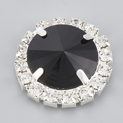 Cabujones traseros planos de diamantes de imitación de latón, con diamantes de imitación de acrílico, plano y redondo