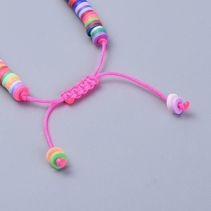 Bracelets tressés pour enfants en argile polymère faite à la main avec des perles heishi écologiques, avec pendentifs en résine et cordon en nylon, coquille