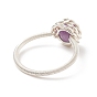 Gemstone Round Finger Ring, Silver Copper Wire Wrapped Jewelry for Women