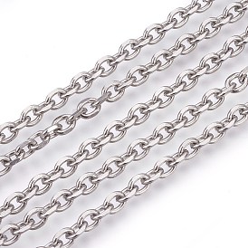 201 Stainless Steel Cable Chains, Diamond Cut Chains, Unwelded, Faceted, Oval