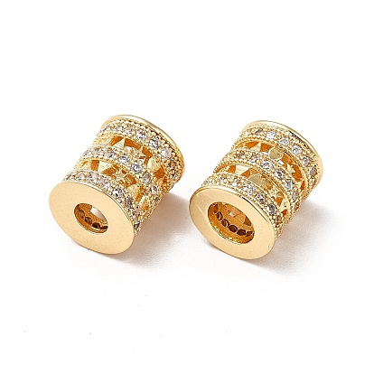Brass Micro Pave Cubic Zirconia European Beads, Large Hole Beads, Real 18K Gold Plated, Hollow Column with Star & Heart & Triangle