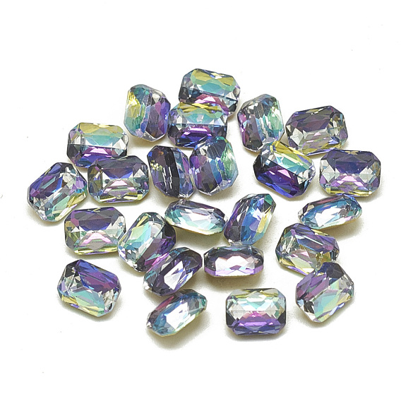 DIY Pointed Back K9 Glass Rhinestone Cabochons, Shiny Laser Style, Random Color Back Plated, Shiny Laser Style, Faceted, Rectangle Octagon