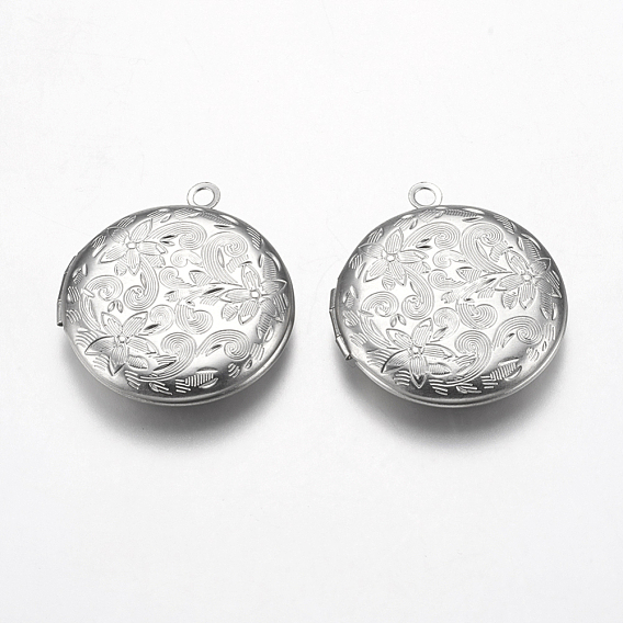 304 inoxydable pendentifs médaillon en acier, plat et circulaire avec fleur
