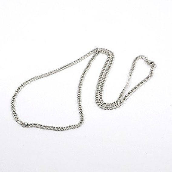 Curb Chain Necklace for Men, 304 Stainless Steel Necklaces, with Lobster Claw Clasps, Faceted, 23.6 inch(60cm)
