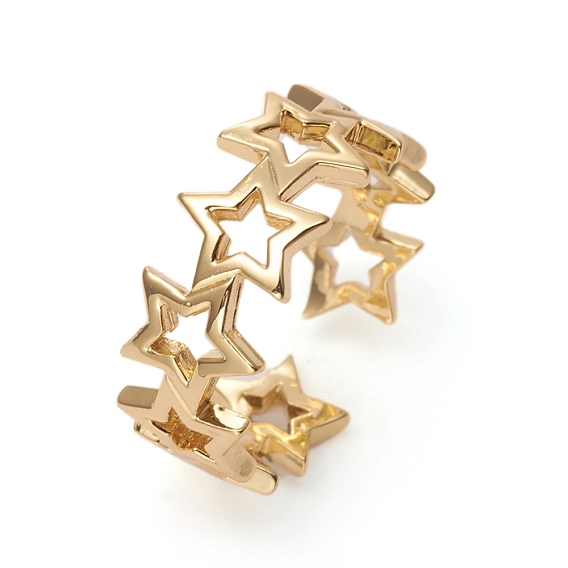 Adjustable Brass Cuff Rings, Open Rings, Long-Lasting Plated, Star