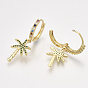 Brass Cubic Zirconia Hoop Earrings, Dangle Earrings, Coconut Tree