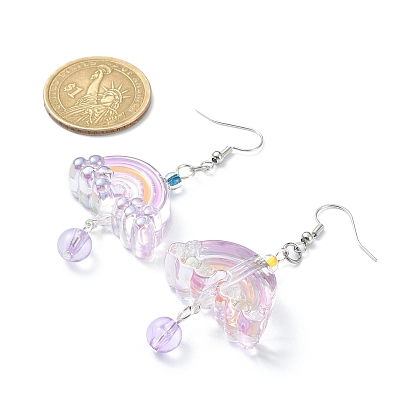 Acrylic Rainbow Dangle Earrings, Platinum Brass Jewelry
