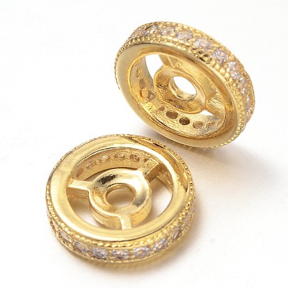 Steering Wheel Brass Micro Pave Cubic Zirconia Beads, 8x2.5mm, Hole: 1mm