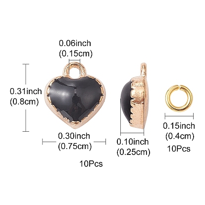 Heart Alloy Enamel Charms, with Brass Open Jump Rings