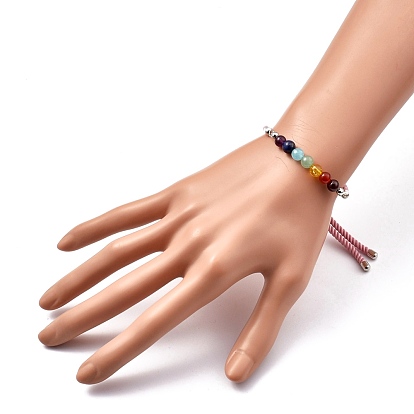 Chakra bijoux, bracelets réglables avec cordon en nylon, bracelets bolo, avec des perles de pierres précieuses et des accessoires en laiton
