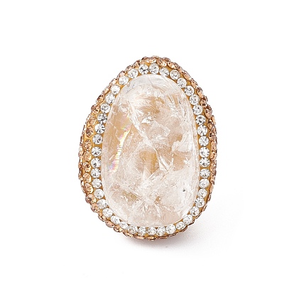 Bague réglable ovale en cristal de quartz naturel avec strass, bijoux en laiton pour femmes