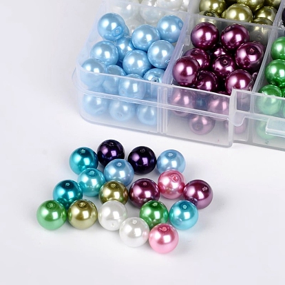 Pandahall elite 10 couleur écologique perles de verre rondes nacrées, teint, 8mm, trou: 1 mm, environ 23 pcs / compartiment, 230 pcs / boîte
