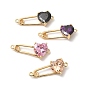 Heart Shaped Glass Connector Charms, Real 18K Gold Plated Brass Safety Pin Links
