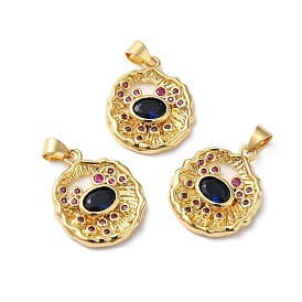 Rack Plating Brass Pave Cubic Zirconia Pendants, Lead Free & Cadmium Free, Real 18K Gold Plated, Long-Lasting Plated, Irregular Oval Charm